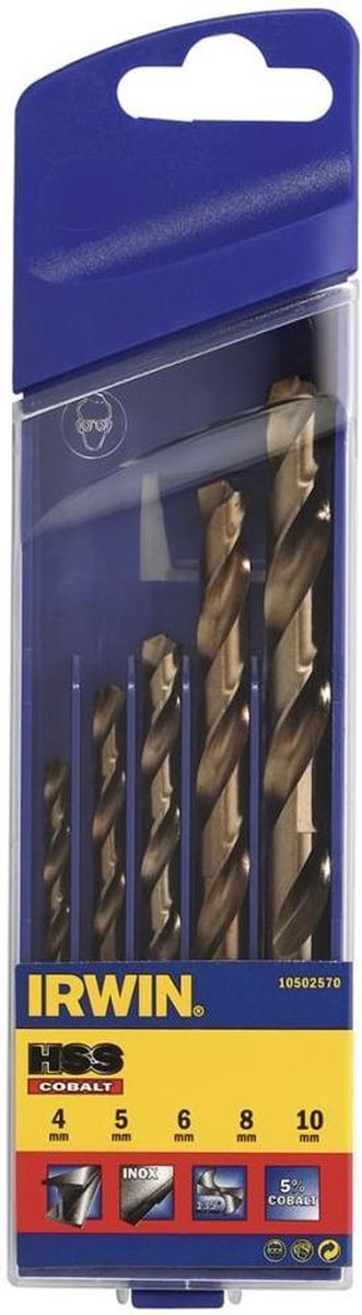 Jeu de forets au cobalt Irwin hss 5 pièces 4 5 6 8 10 mm 10502570