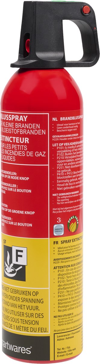 Smartwares fex-15371 - spray extincteur 750 ml - convient pour voiture, caravane - sans pfas - a + f