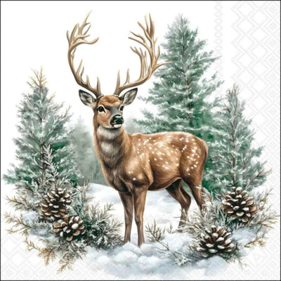 Serviettes Ambiente cerf d'hiver 33x33cm papier blanc FSC mix
