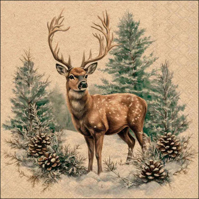 Serviettes Ambiente cerf d'hiver 33x33cm papier naturel recyclé FSC mix