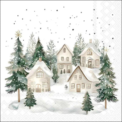 Serviettes Ambiente maisons enneigées 33x33cm papier FSC mix
