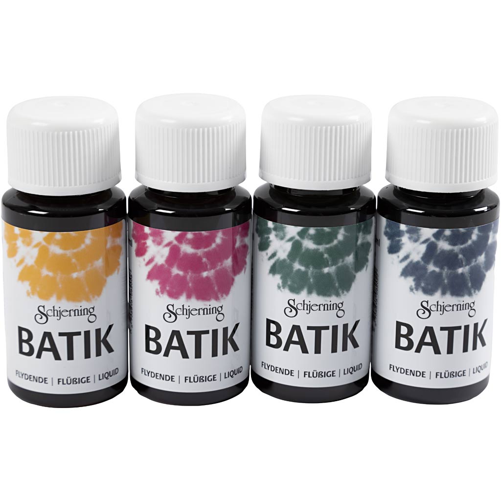 Peinture batik Schjerning, bleu marine, vert, rose, jaune orange, 4x50 ml 1 boîte