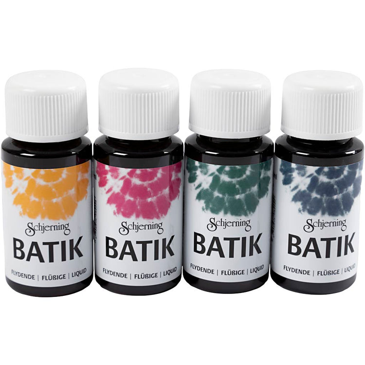 Peinture batik Schjerning, bleu marine, vert, rose, jaune orange, 4x50 ml 1 boîte