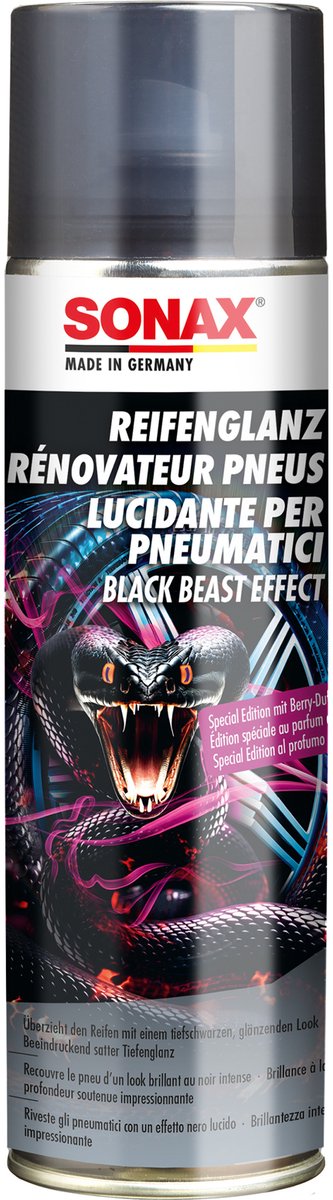Sonax Beast Tire Shine – Finition noire brillante – Vaporisez, laissez agir, c'est fait ! - 500 ml