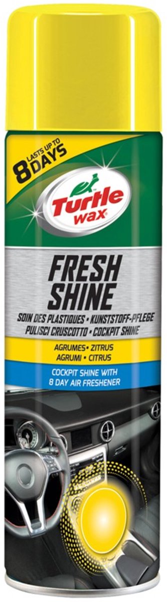 Turtle Wax gl Fresh Shine citrus - pour toutes les pièces intérieures en plastique - a un effet nettoyant - antistatique - donne de la brillance - avec un parfum frais d'agrumes - 500ml