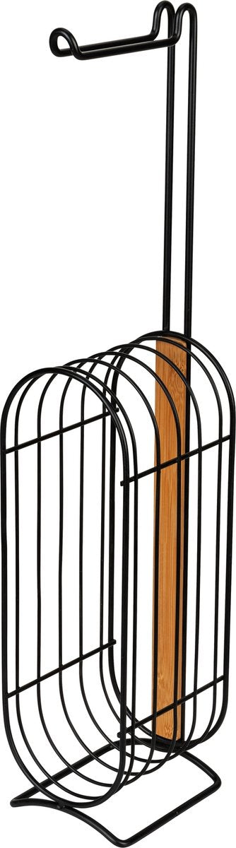 Wenko Porte-rouleau papier toilette 2-en-1 Brendola acier noir et bambou - porte-rouleau de rechange - porte-papier toilette autoportant - porte-rouleau papier toilette sur pied