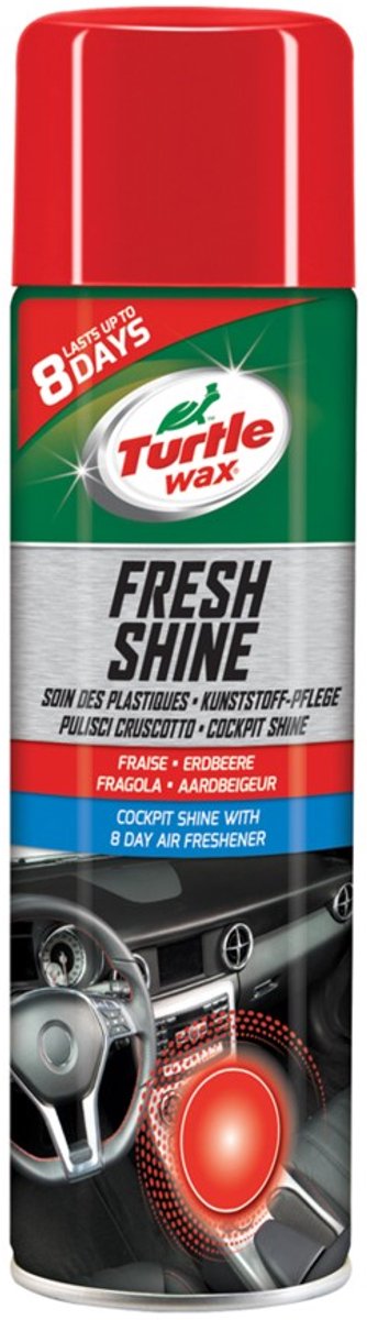 Turtle Wax gl Fresh Shine Fraise – pour toutes les pièces intérieures en plastique – nettoie, fait briller et a un effet antistatique – avec un agréable parfum de fraise – 500 ml