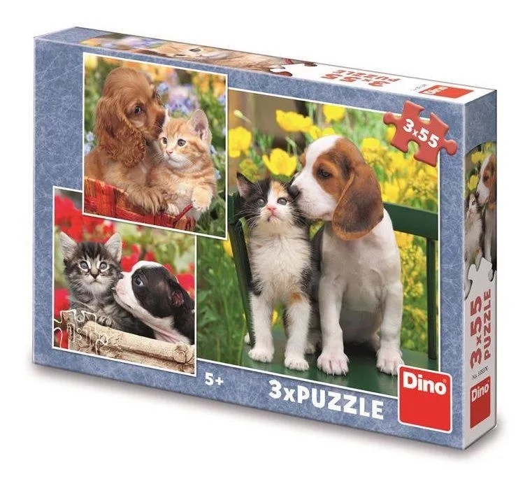 Puzzle Cat and Dog 3 x 55 pièces