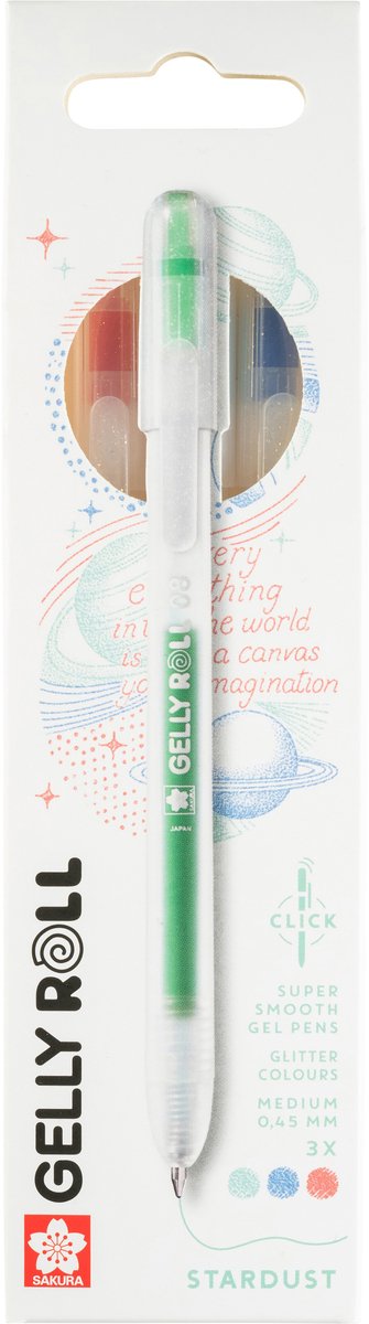 Sakura • ensemble de poussière d'étoile rétractable Gelly Roll rouge bleu vert 3 pièces