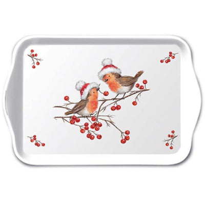 Plateau d'ambiance 13x21cm Rouges-gorges de Noël