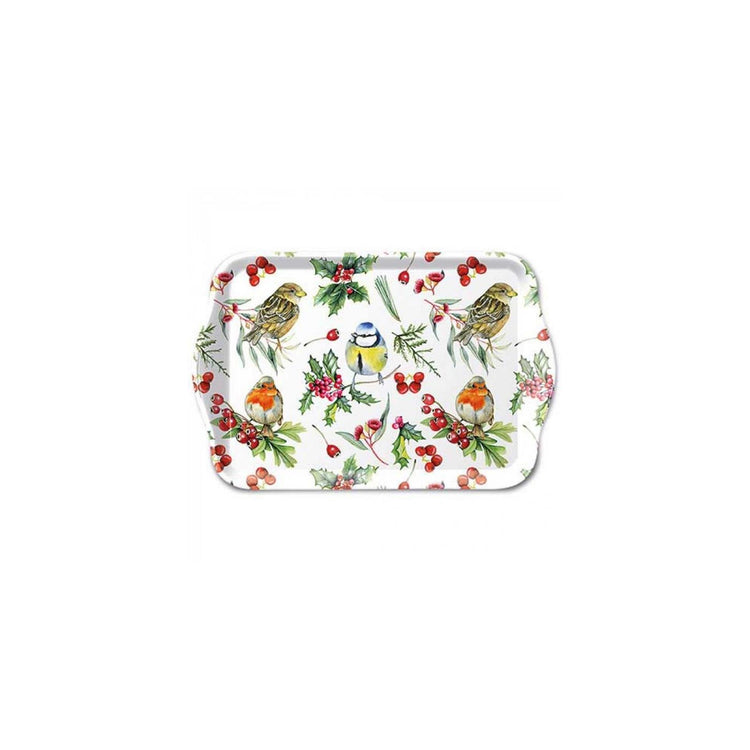 Plateau d'ambiance oiseaux en hiver 13x21cm