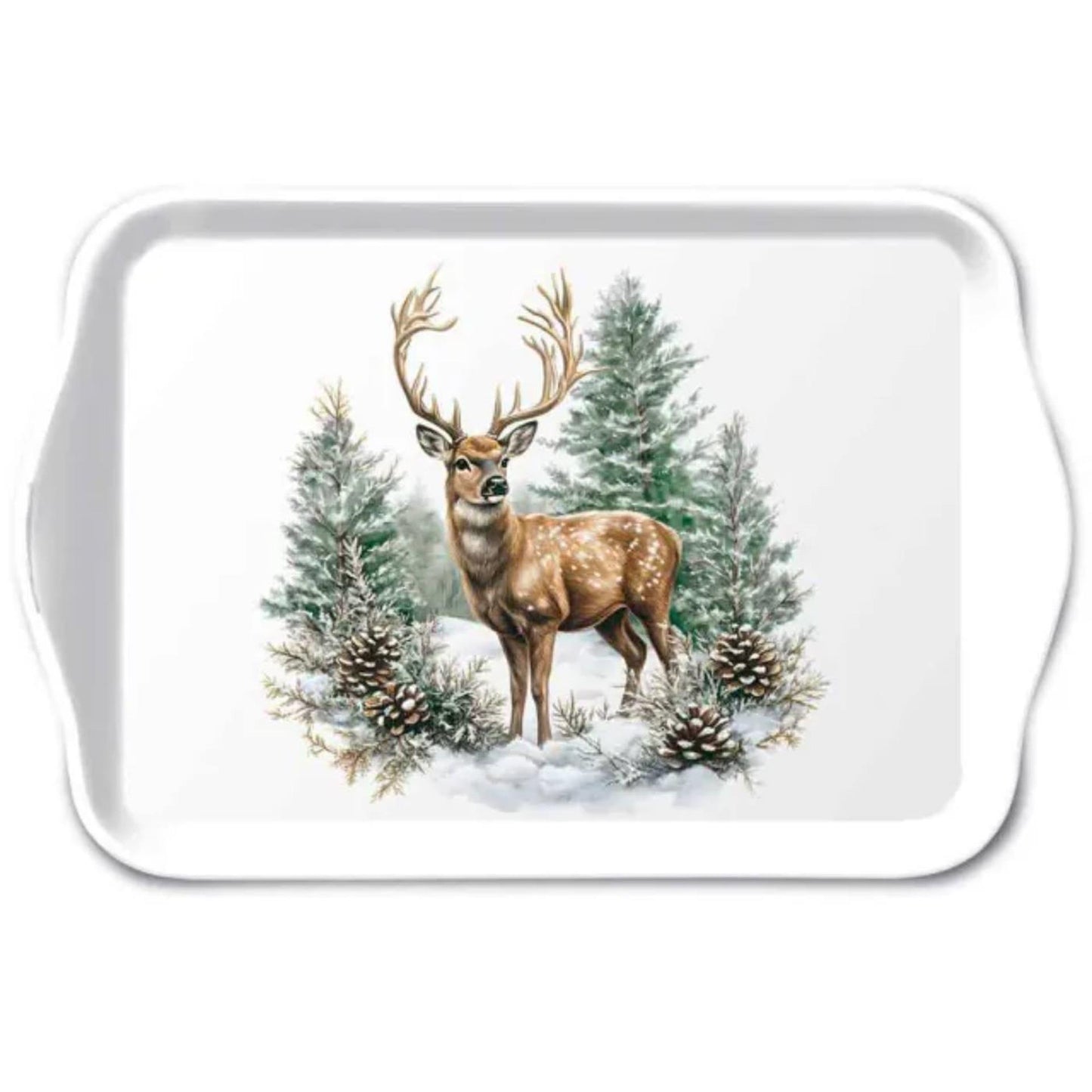 Plateau Ambiente cerf d'hiver mélamine 13x21 cm blanc