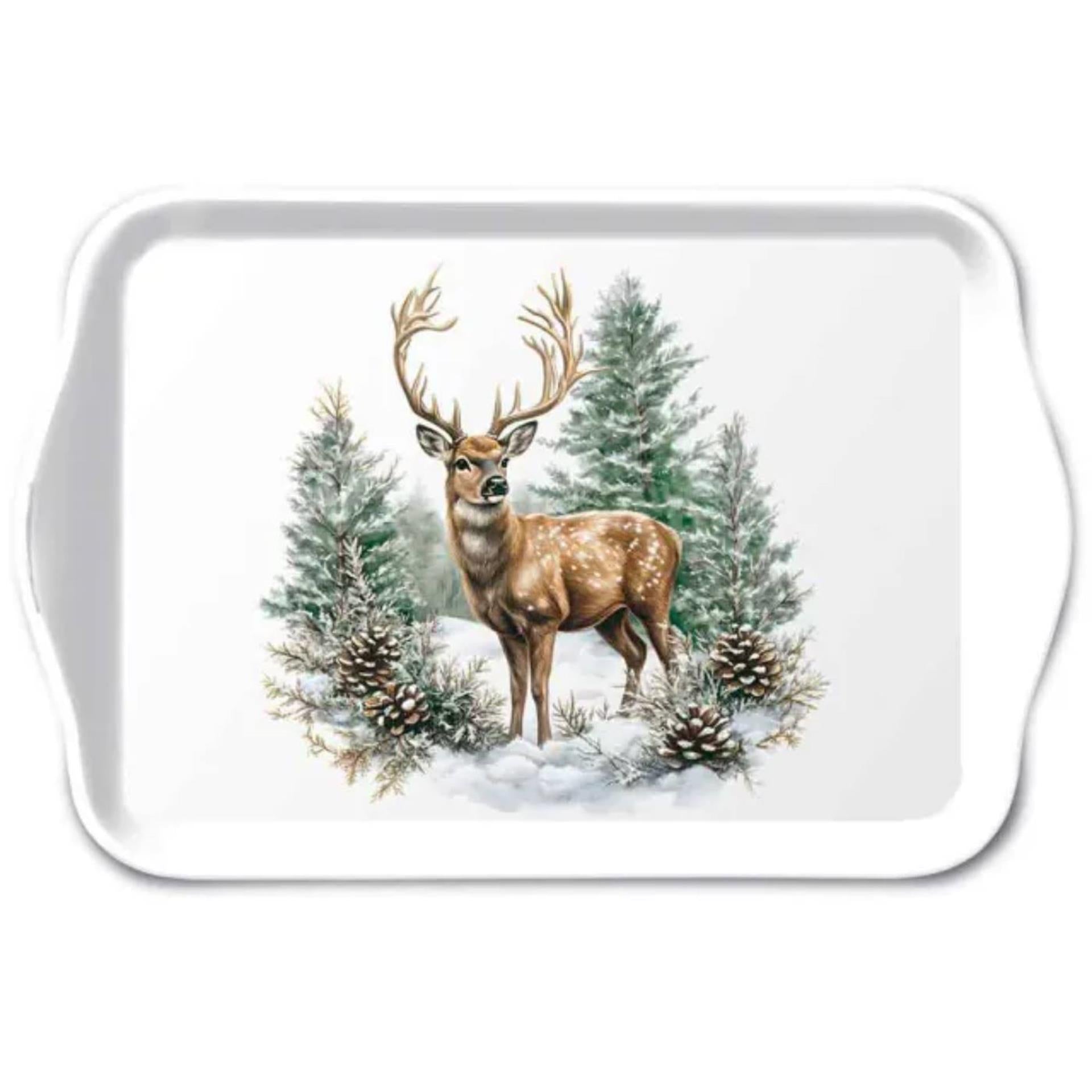 Plateau Ambiente cerf d'hiver mélamine 13x21 cm blanc