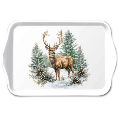 Plateau Ambiente cerf d'hiver mélamine 13x21 cm blanc
