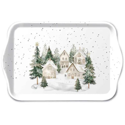 Plateau Ambiente mélamine maisons enneigées 13x21 cm