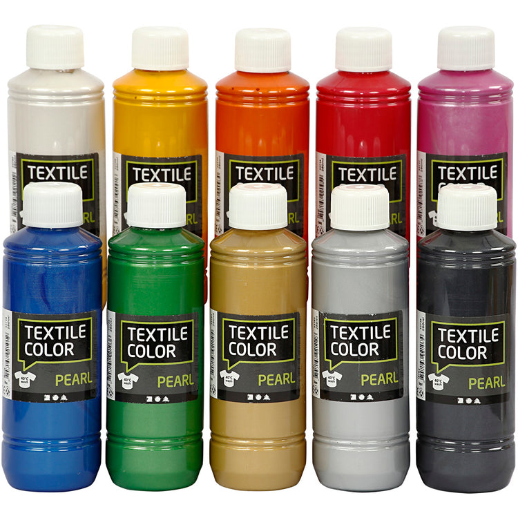 Couleur textile Creativ company, nacre, différentes couleurs, 10x250 ml 1 boîte