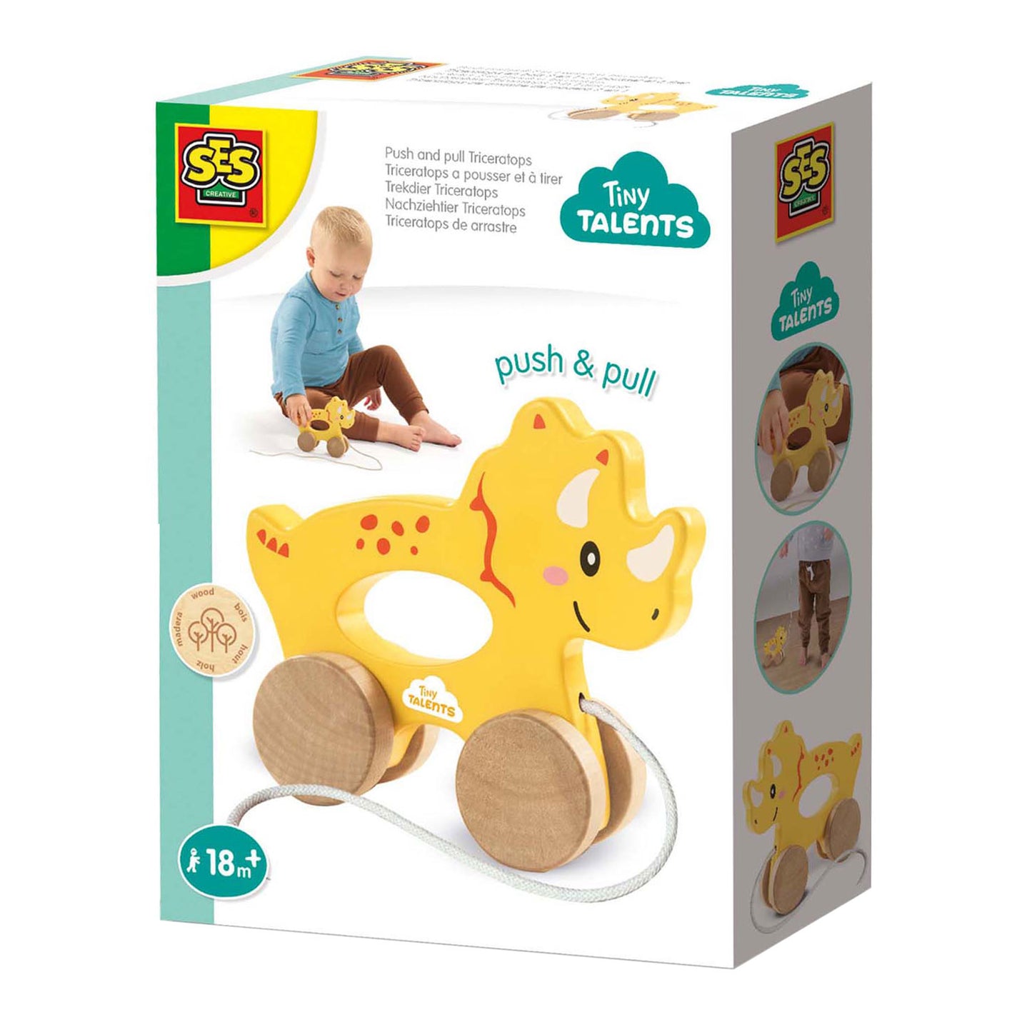 Ses Houten Trekvier 2 en 1 - Triceratops