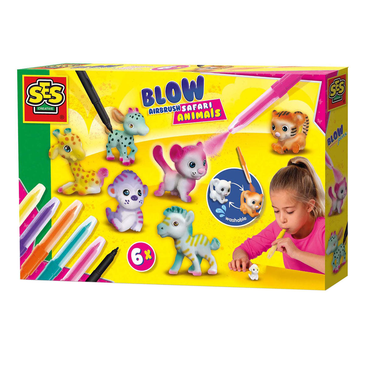 Ses Blow Airbrush stylos - Safari Animals, 6e.
