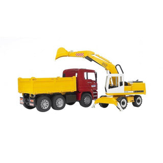Bruder Man Tga Tipping Truck avec Liebherr Kraan