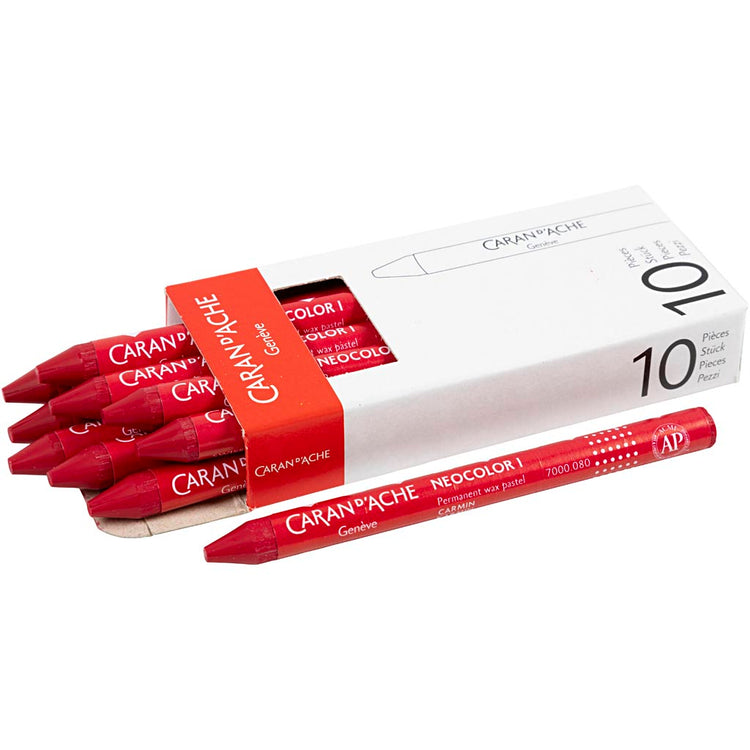 Caran dache caran d'ache neocolor i, l : 10 cm, épaisseur 8,5 mm, carmin (080), 10 pièces 1 boîte