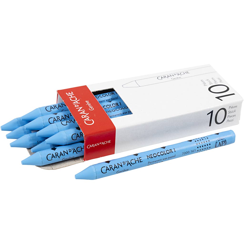 Caran dache caran d'ache neocolor i, l : 10 cm, épaisseur 8,5 mm, bleu clair (161), 10 pièces 1 boîte