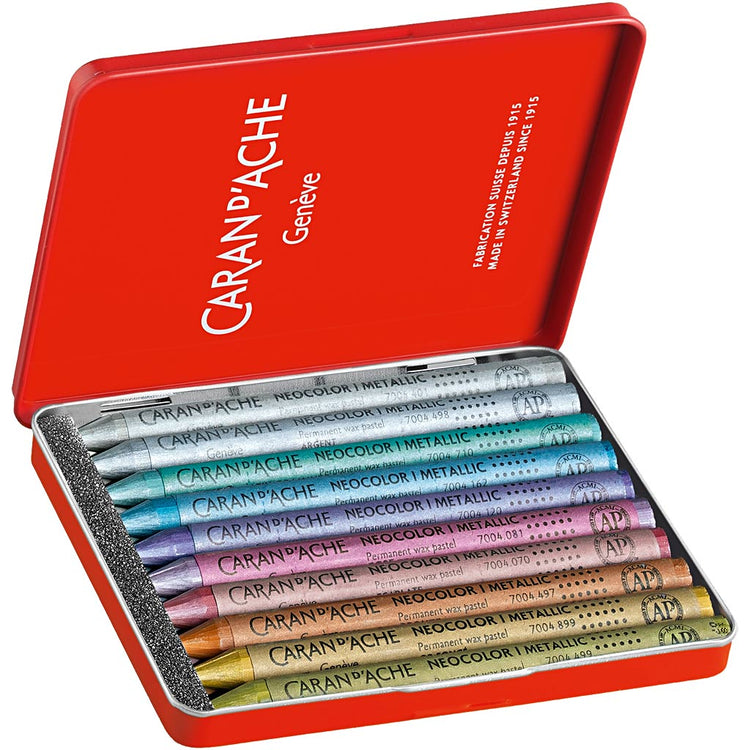 Caran dache caran d'ache neocolor i, l: 10 cm, épaisseur 8,5 mm, couleurs métallisées, 10 pièces 1 boîte