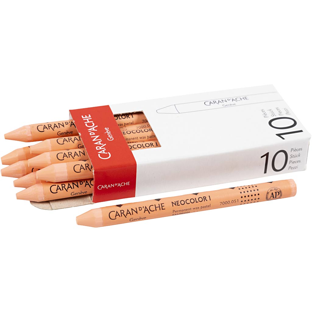 Caran dache caran d'ache neocolor i, l : 10 cm, épaisseur 8,5 mm, saumon (051), 10 pièces 1 boîte