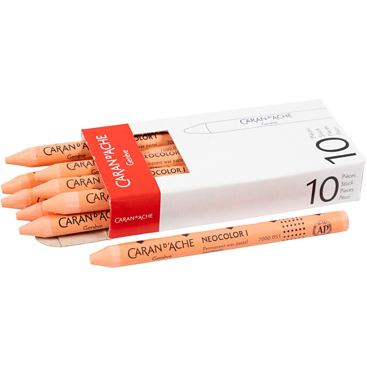 Caran dache caran d'ache neocolor i, l : 10 cm, épaisseur 8,5 mm, saumon (051), 10 pièces 1 boîte
