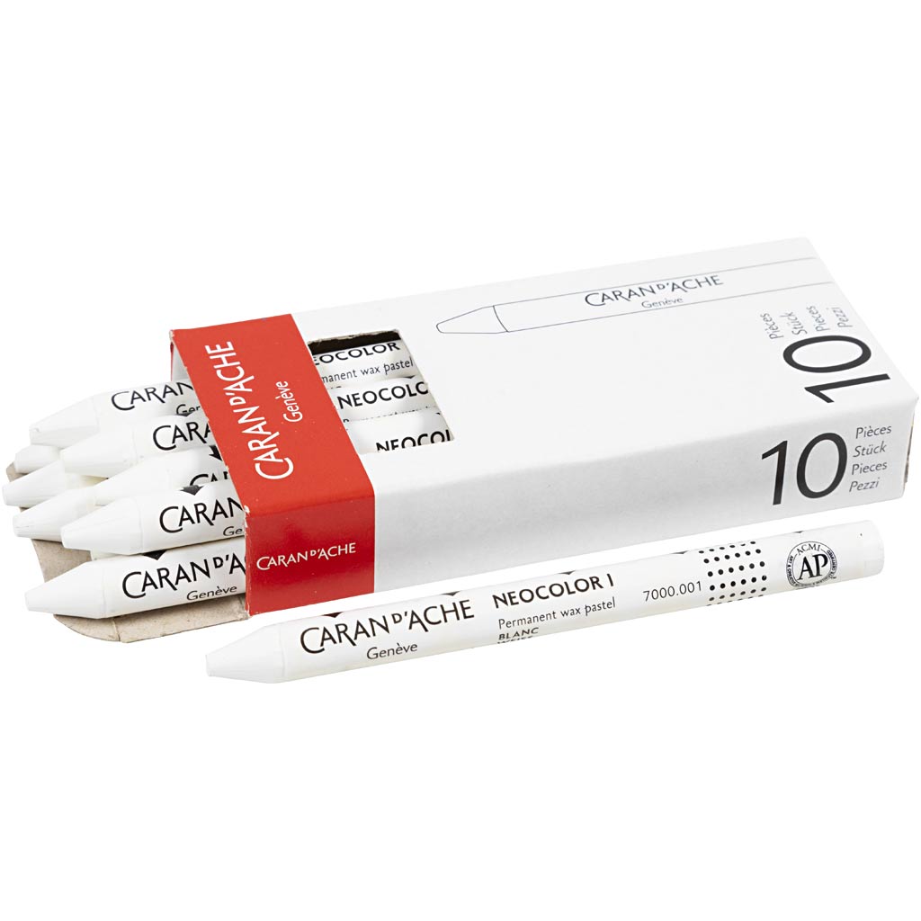 Caran dache caran d'ache neocolor i, l : 10 cm, épaisseur 8,5 mm, blanc (001), 10 pièces 1 boîte