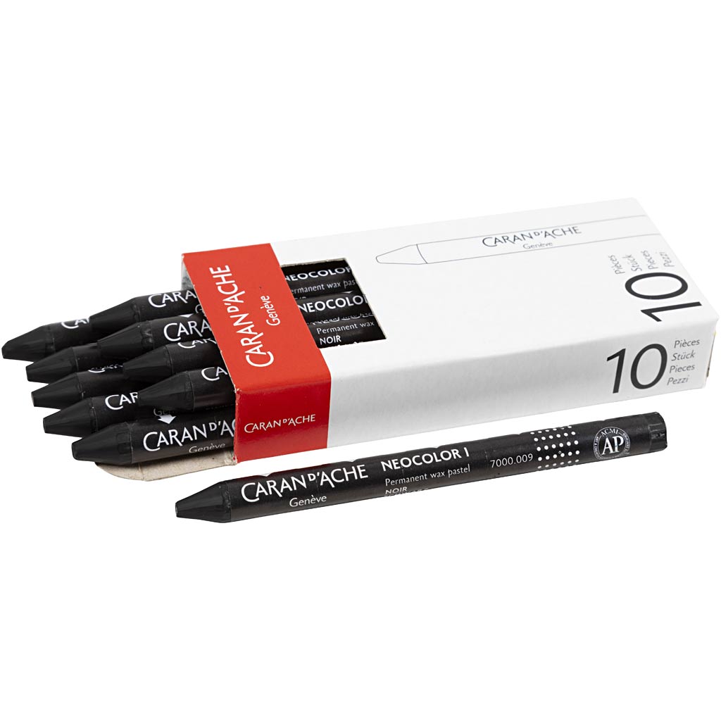 Caran dache caran d'ache neocolor i, l : 10 cm, épaisseur 8,5 mm, noir (009), 10 pièces 1 boîte