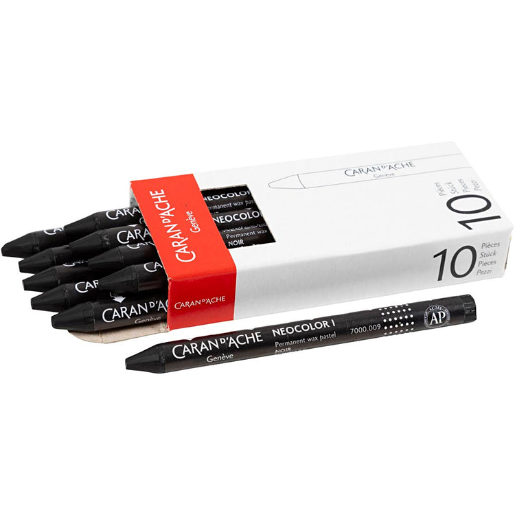 Caran dache caran d'ache neocolor i, l : 10 cm, épaisseur 8,5 mm, noir (009), 10 pièces 1 boîte