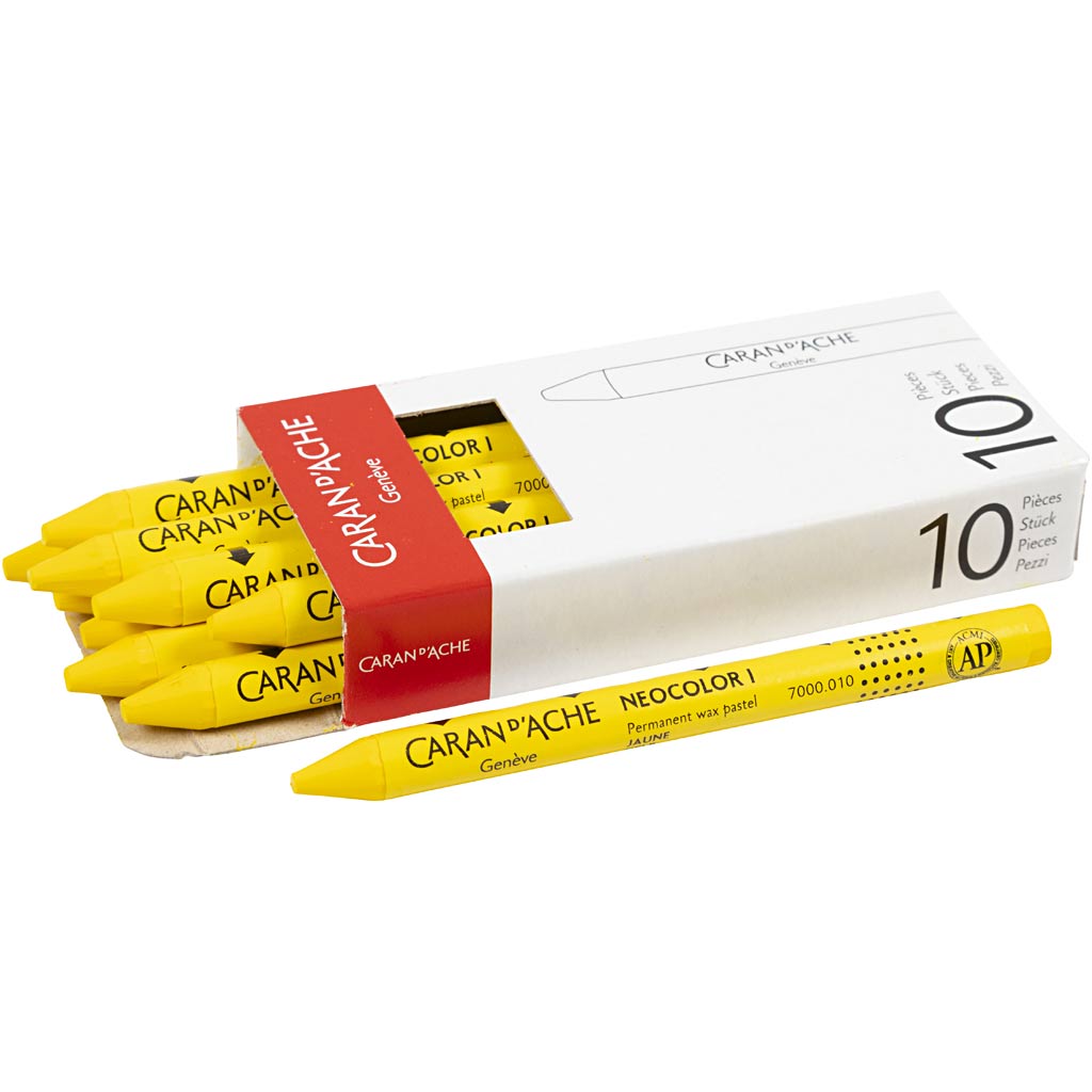 Caran dache caran d'ache neocolor i, l : 10 cm, épaisseur 8,5 mm, jaune (010), 10 pièces 1 boîte