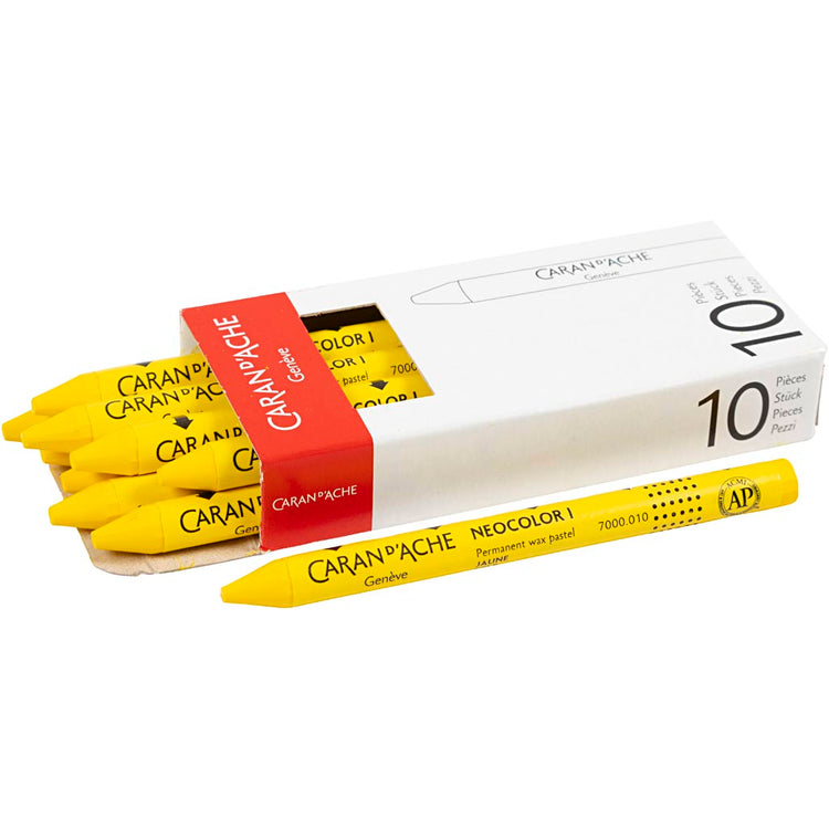 Caran dache caran d'ache neocolor i, l : 10 cm, épaisseur 8,5 mm, jaune (010), 10 pièces 1 boîte