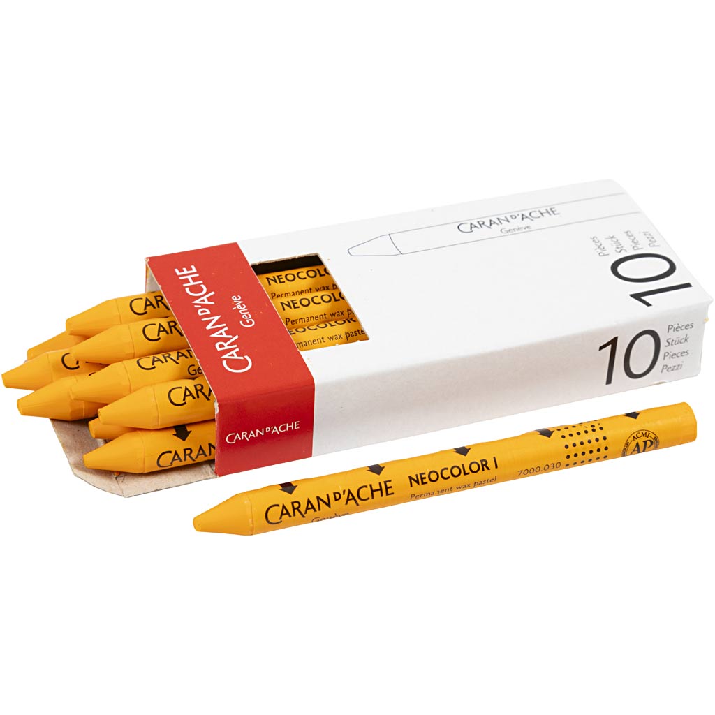 Caran dache caran d'ache neocolor i, l: 10 cm, épaisseur 8,5 mm, orange (030), 10 pièces 1 porte