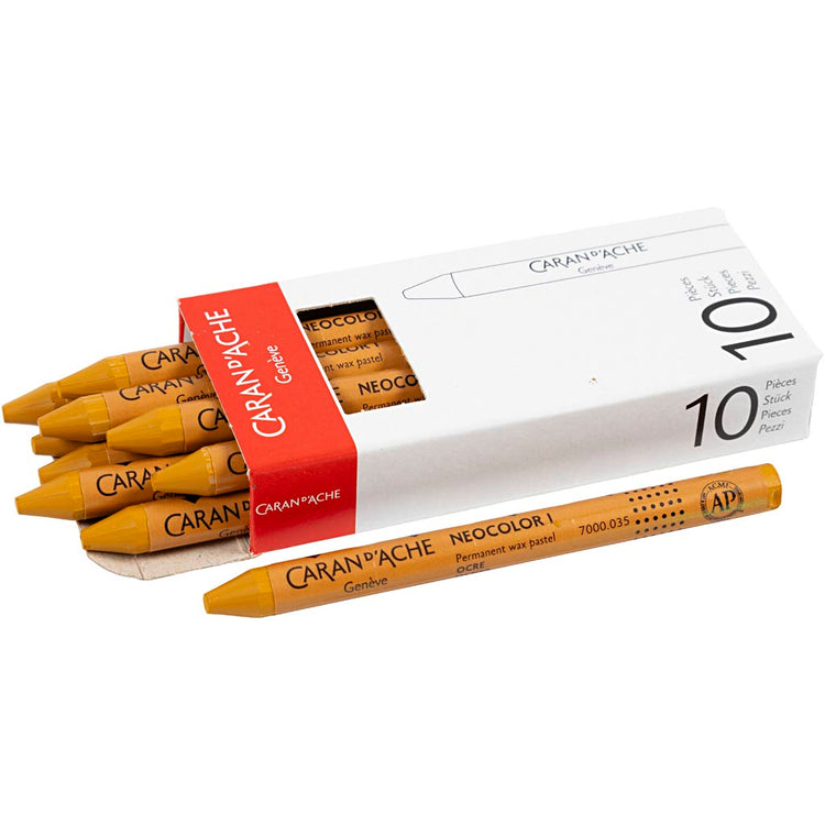 Caran dache caran d'ache neocolor i, l : 10 cm, épaisseur 8,5 mm, ocre (035), 10 pièces 1 boîte