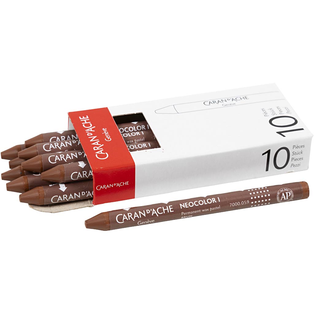 Caran dache caran d'ache neocolor i, l : 10 cm, épaisseur 8,5 mm, marron (059), 10 pièces 1 boîte