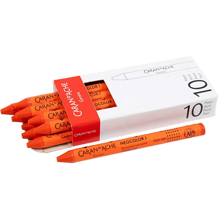 Caran dache caran d'ache neocolor i, l : 10 cm, épaisseur 8,5 mm, vermillon (060), 10 pièces 1 boîte