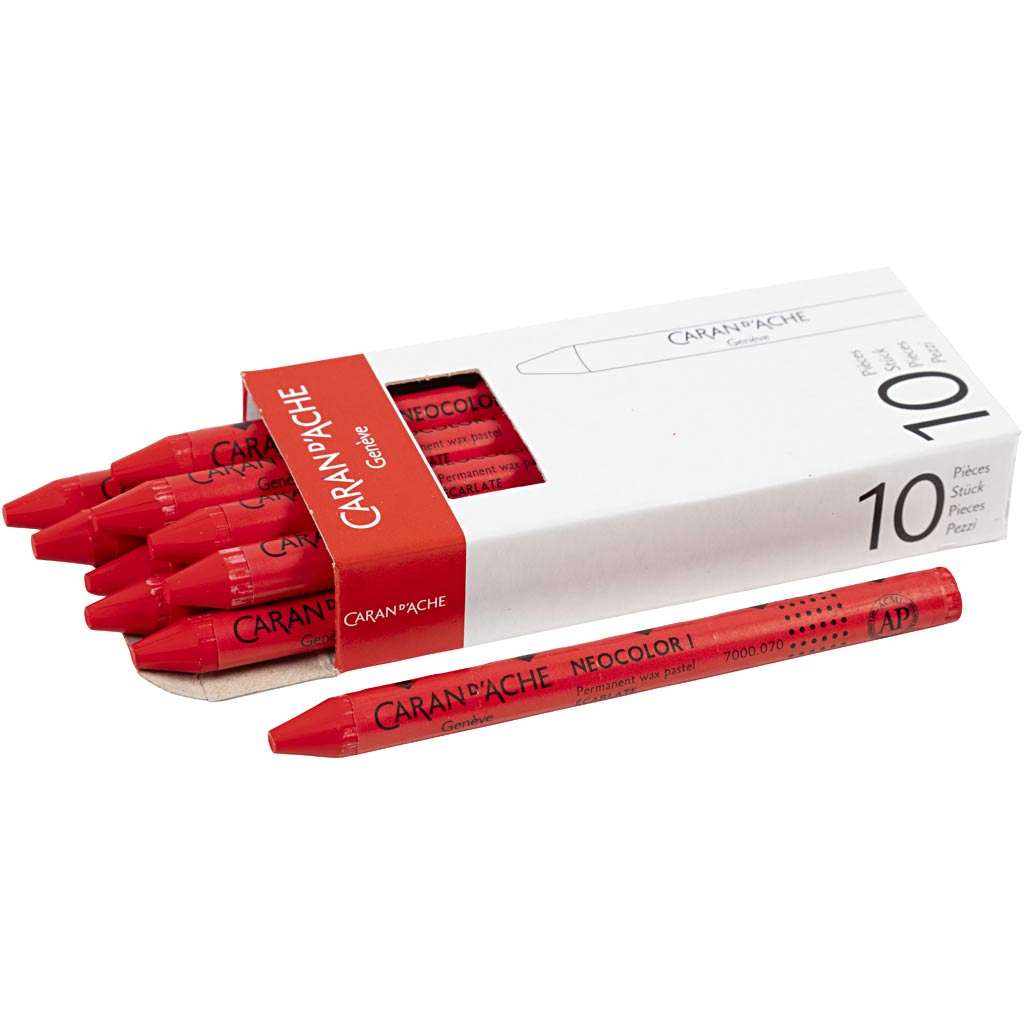 Caran dache caran d'ache neocolor i, l : 10 cm, épaisseur 8,5 mm, écarlate (070), 10 pièces 1 boîte