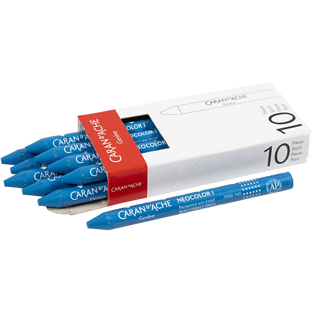 Caran dache caran d'ache neocolor i, l : 10 cm, épaisseur 8,5 mm, bleu cobalt (160), 10 pièces 1 boîte