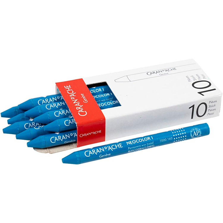 Caran dache caran d'ache neocolor i, l : 10 cm, épaisseur 8,5 mm, bleu cobalt (160), 10 pièces 1 boîte