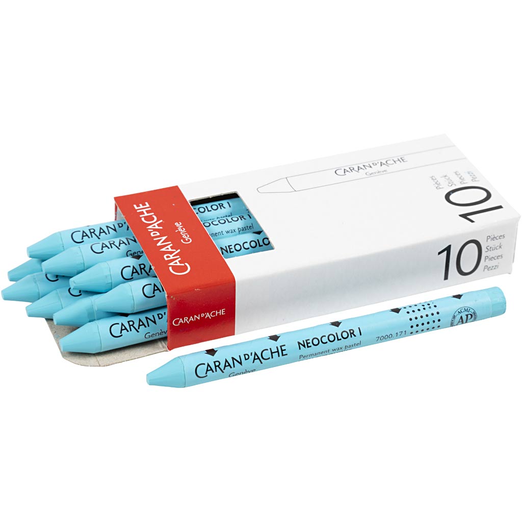 Caran dache caran d'ache neocolor i, l : 10 cm, épaisseur 8,5 mm, bleu turquoise (171), 10 pièces 1 boîte