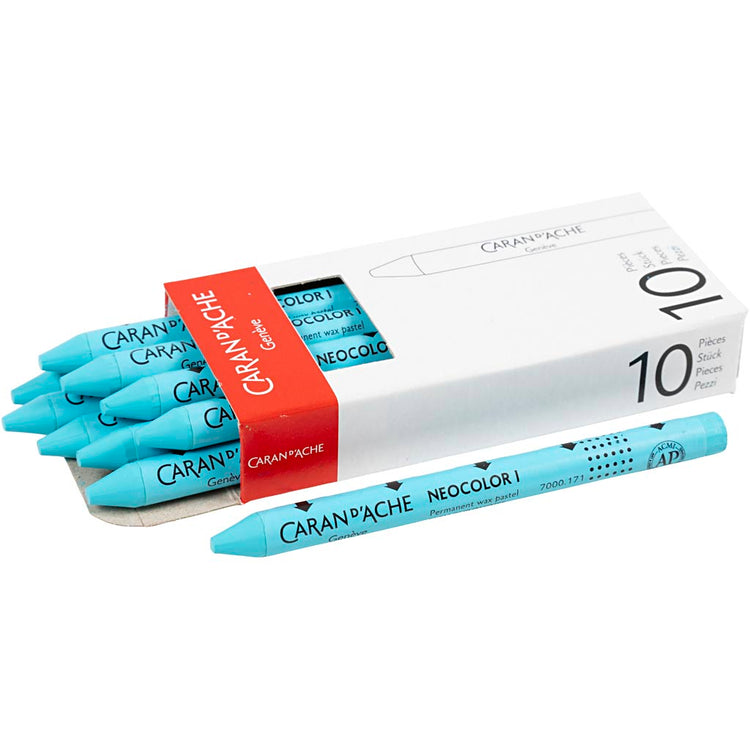 Caran dache caran d'ache neocolor i, l : 10 cm, épaisseur 8,5 mm, bleu turquoise (171), 10 pièces 1 boîte