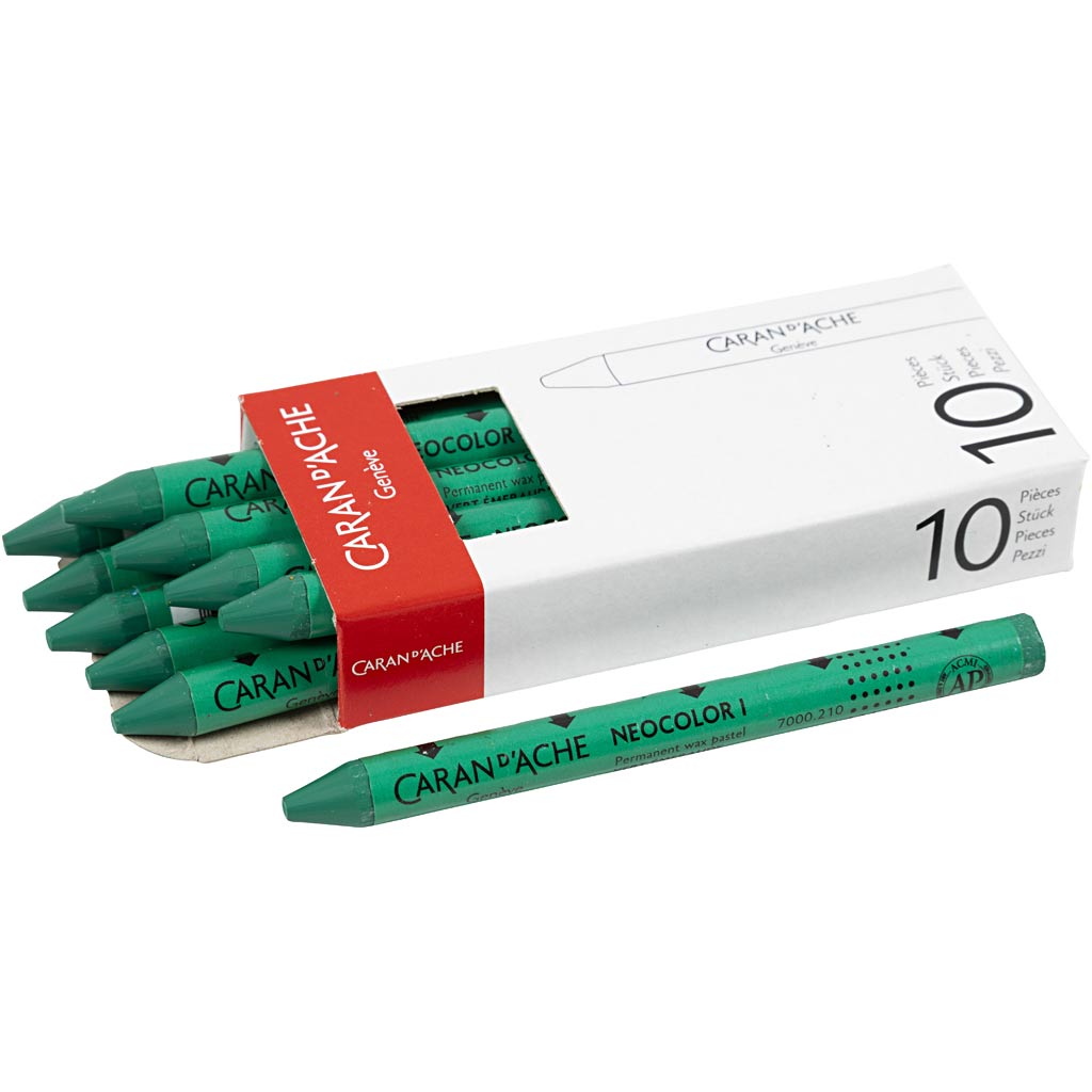 Caran dache caran d'ache neocolor i, l : 10 cm, épaisseur 8,5 mm, vert émeraude (210), 10 pièces 1 boîte