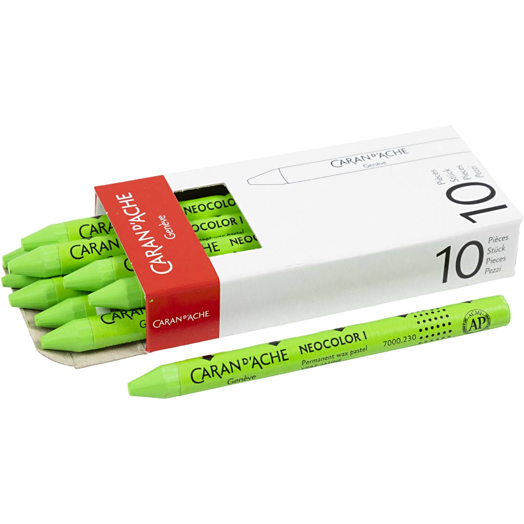 Caran dache caran d'ache neocolor i, l: 10 cm, épaisseur 8,5 mm, jaune vert (230), 10 pièces 1 boîte