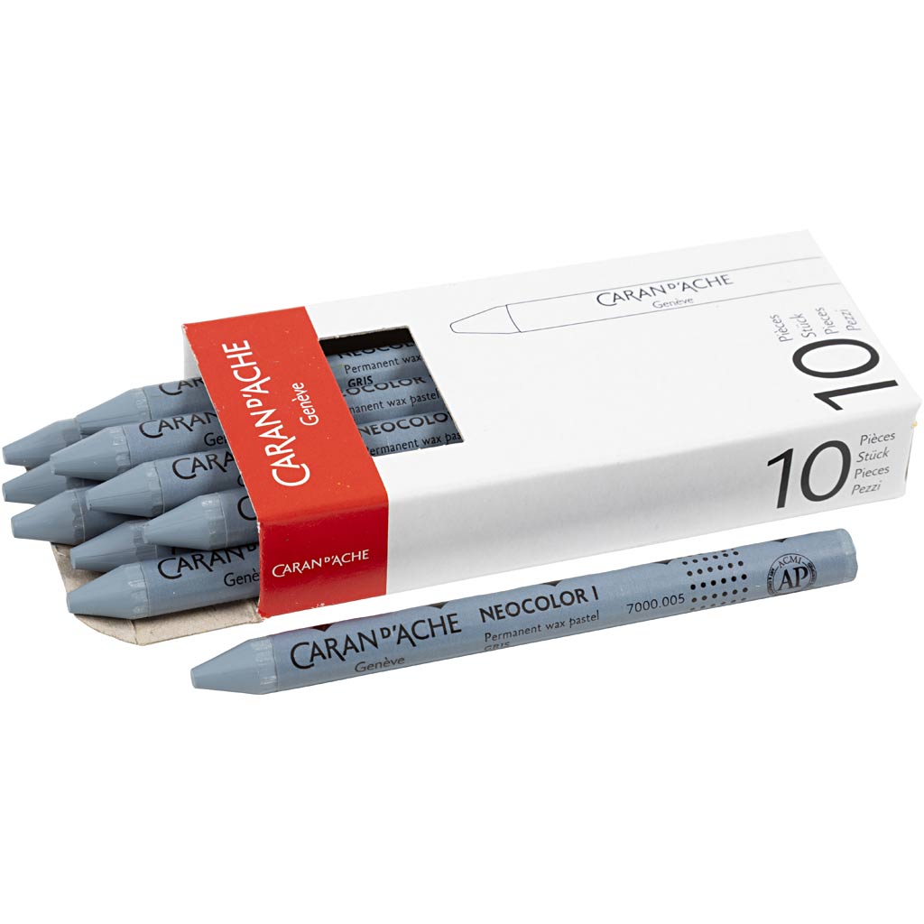 Caran dache caran d'ache neocolor i, l : 10 cm, épaisseur 8,5 mm, gris (005), 10 pièces 1 boîte