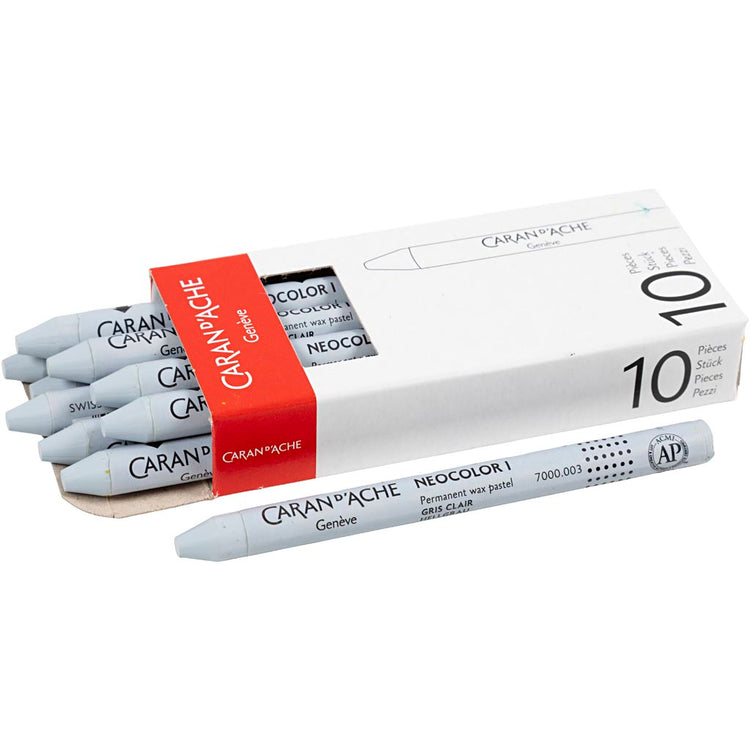 Caran dache caran d'ache neocolor i, l : 10 cm, épaisseur 8,5 mm, gris clair (003), 10 pièces 1 boîte