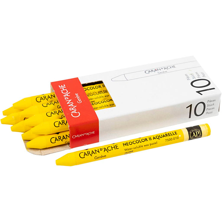 Caran dache caran d'ache neocolor ii, l : 10 cm, épaisseur 8,5 mm, jaune (010), 10 pièces 1 boîte
