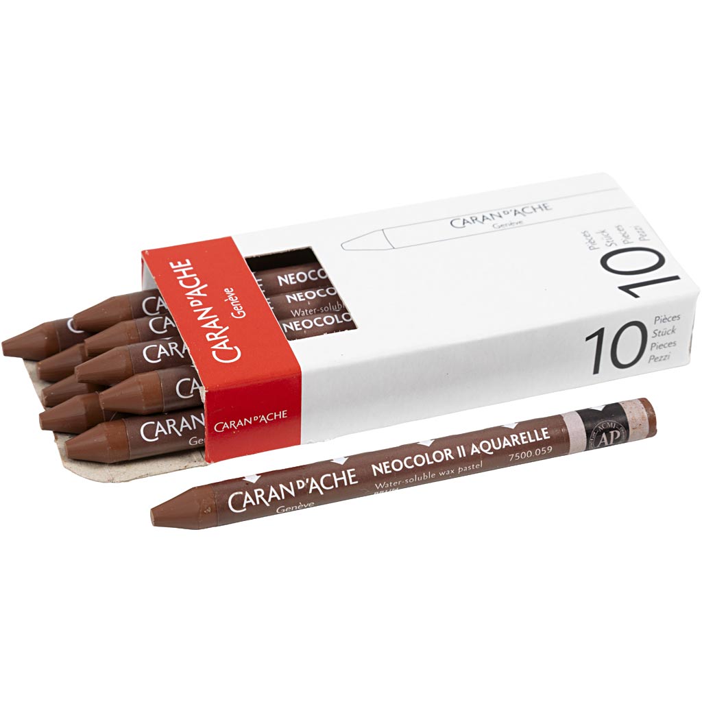 Caran dache caran d'ache neocolor ii, l : 10 cm, épaisseur 8,5 mm, marron (059), 10 pièces 1 boîte