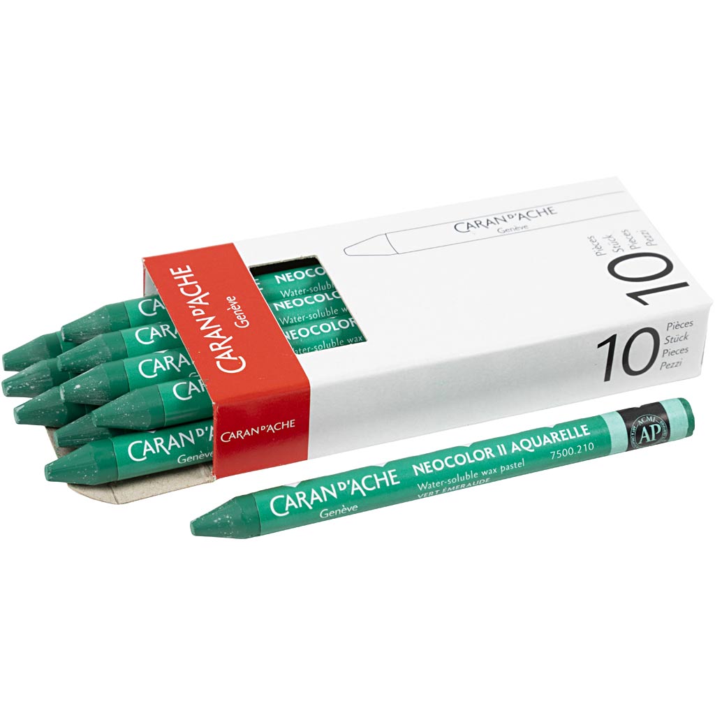 Caran dache caran d'ache neocolor ii, l : 10 cm, épaisseur 8,5 mm, vert émeraude (210), 10 pièces 1 boîte