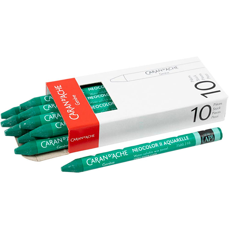 Caran dache caran d'ache neocolor ii, l : 10 cm, épaisseur 8,5 mm, vert émeraude (210), 10 pièces 1 boîte
